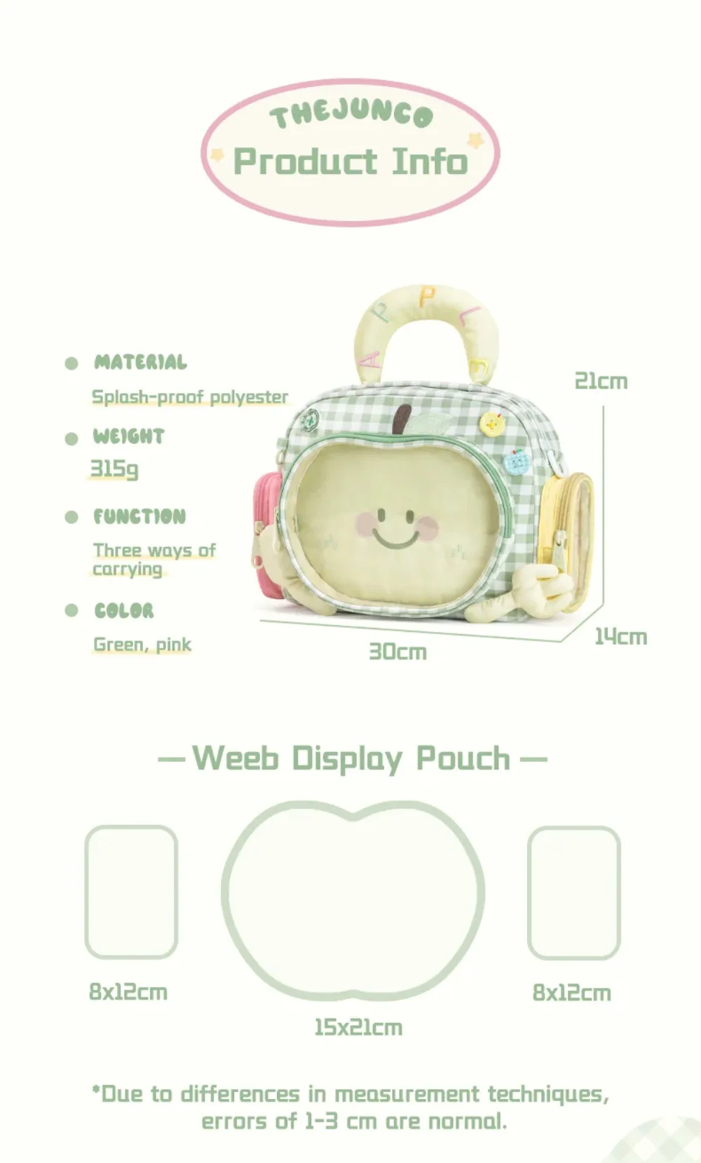Cute Sweet Apple Ita Mochila Original School Bag Niche Crossbady Mochilas Mujer Women Handbags Transparent Backpack