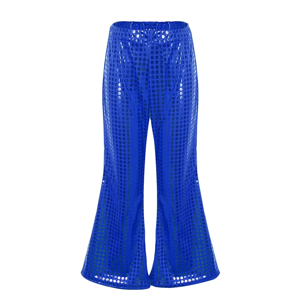 

Shiny Sequin Kids Dance Pants Jazz Dance Elastic Waistband Hip Hop Pants Performance Dancewear Flared Pants Cheerleading Pants