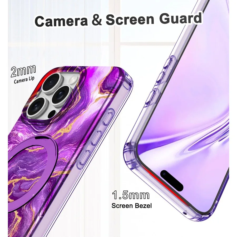 حافظة لام كيس لهاتف آيفون 16 برو ماكس مع حامل حلقي مغناطيسي غير مرئي [متوافق مع MagSafe] لكامل الجسم ونحيف للنساء والرجال