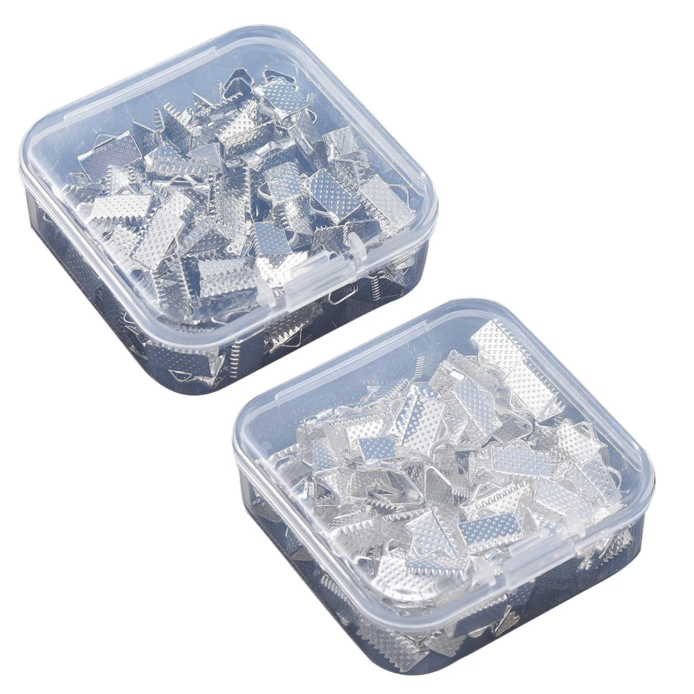 

100 Pcs Crimp Ends Jewelry Connector Pinch Clamp Ribbon Ending Clasp Durable Horse Buckle Clip Cord End Storage Box