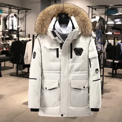 Parka d'hiver ultime pour hommes, pardessus épais mi-long avec grand col en fourrure véritable, 90% duvet de canard blanc,-30 °C de chaleur