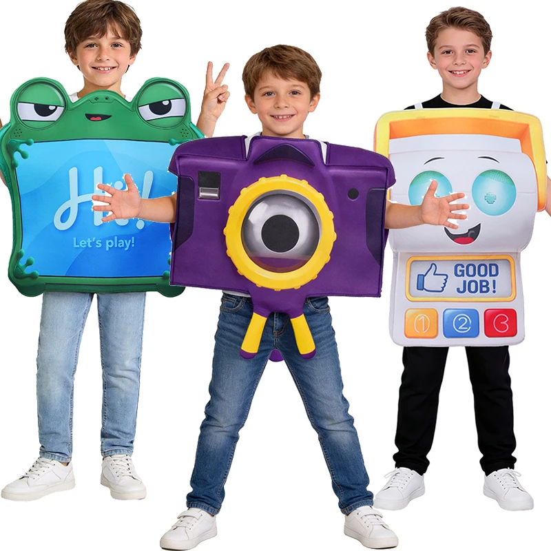 Disfraz de Halloween para Niños y Niñas: Tech Toy Smarty Pants Cosplay, Tablet Green Flag, Lilypad, Cámara Snappy, Disfraz Morado