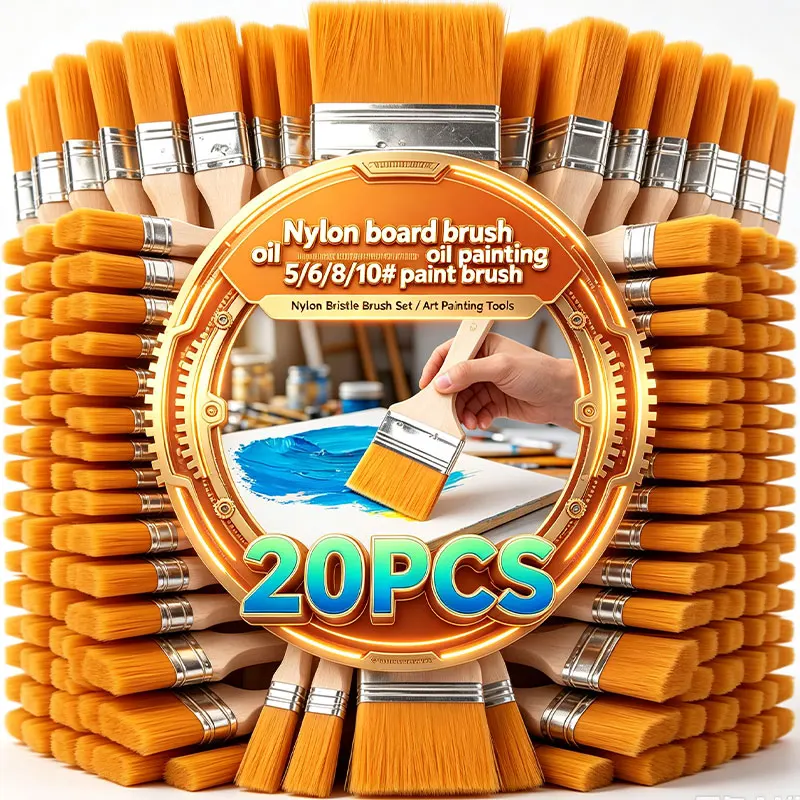 Nylon Paint Brush Flat Head Wooden Handle Oil Painting Brush Cleaning Brushes for DIY Craft Art Painting Home Decoration Tools
