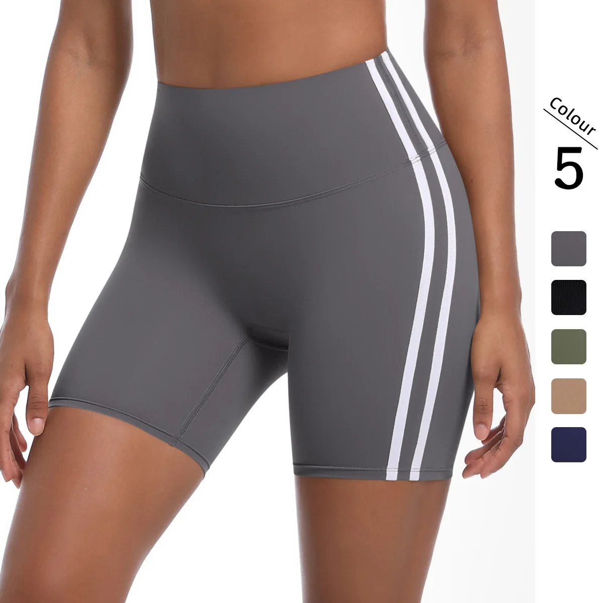 

New Striped Fitness Yoga Shorts Skinny High Waist Peach Contrast Color Breathable Running Workout Clothing Gym Shorts Women