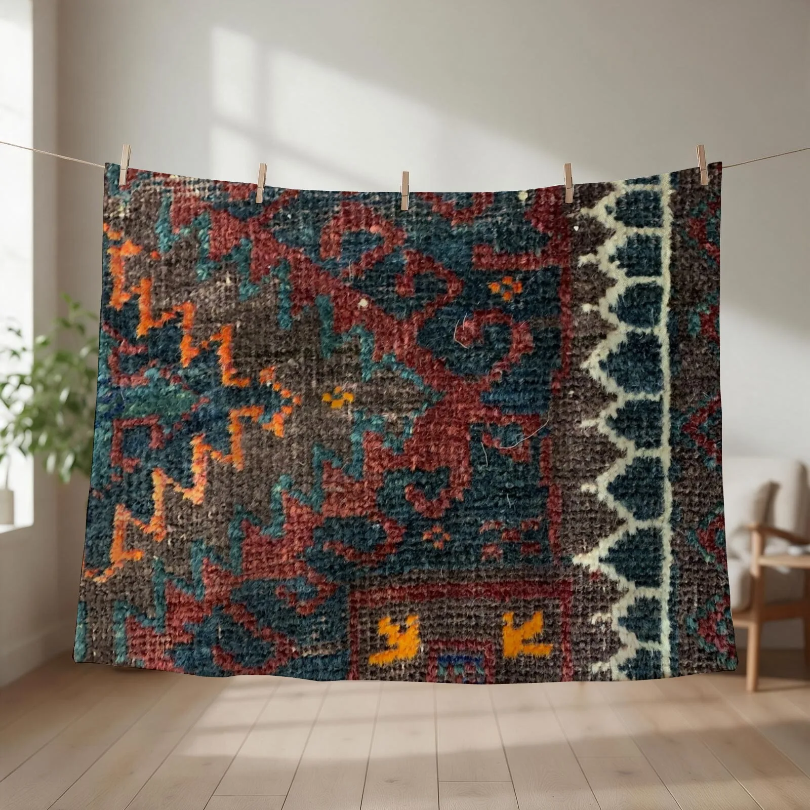 Distressed Persian Baluch Kilim Rug Design, knotted woven oriental textile Throw Blanket Softest Sofa Quilt Baby Blankets