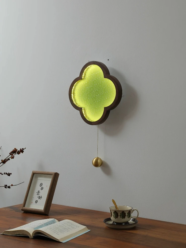 Retro Green Petals Wall Lamp Hallway Aisle Corridor Stair Bedroom wall Sconce with switch Four Leaf Clover Glass Flower lights