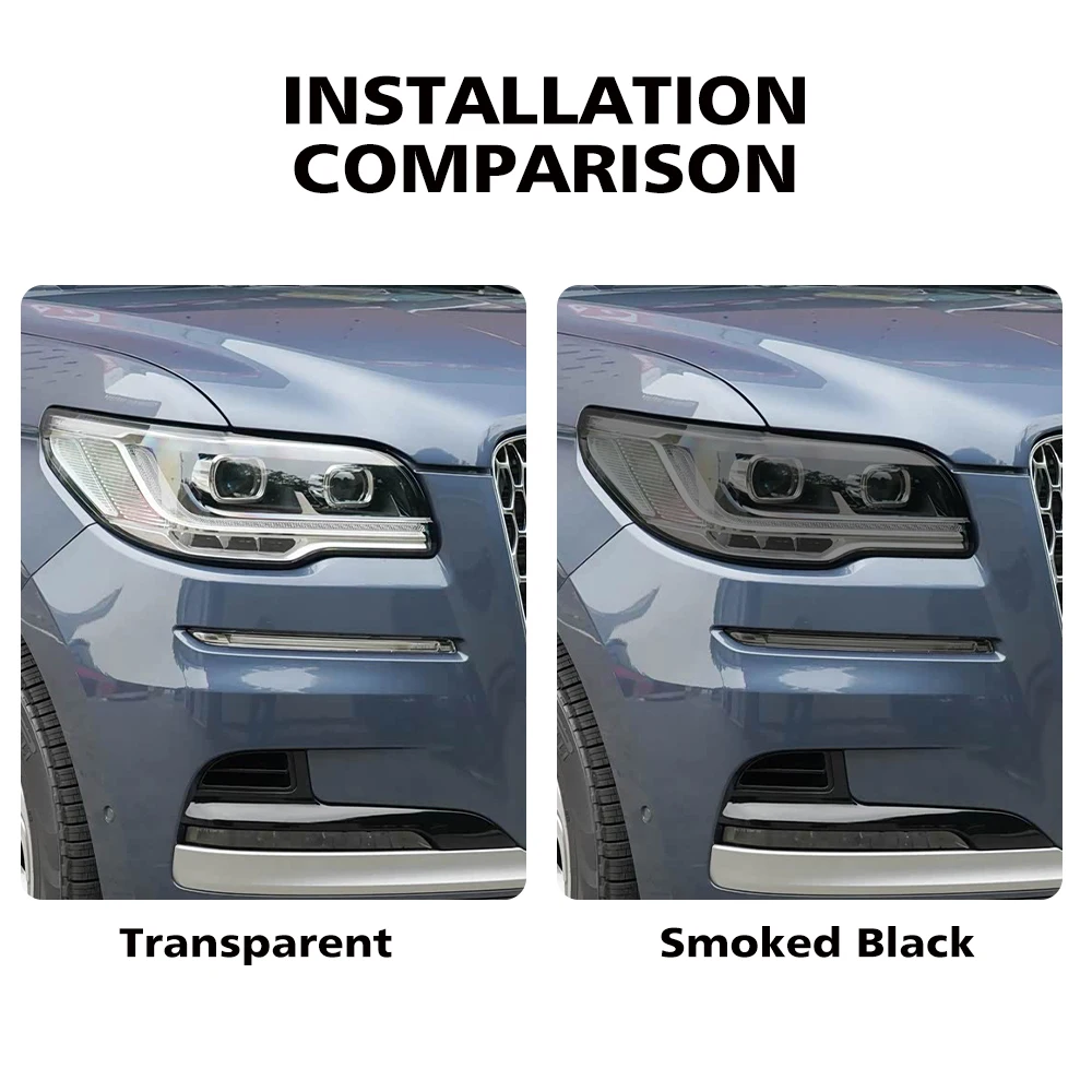 

Защитная пленка из ТПУ/ППФ для фар Lincoln Navigator 2018-2026, глянцевая, дымчато-черная, предварительно вырезанная, антицарапийная, виниловая