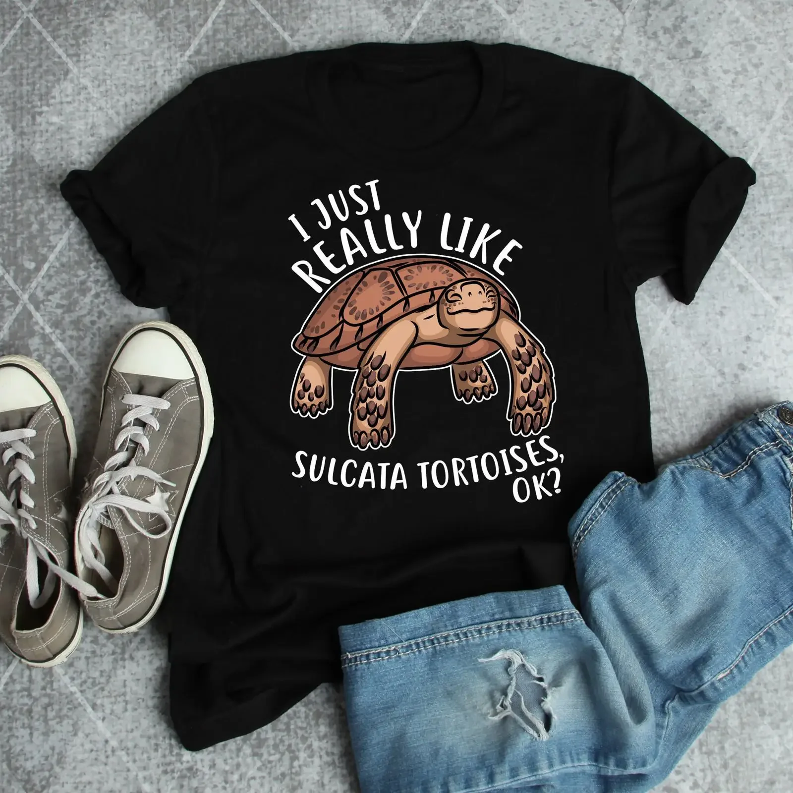I Just Really Like Sulcata Tortoises Ok Funny T Shirt Reptile Turtle Lover Casual Tops for  vintage Washed Slightly streetwear