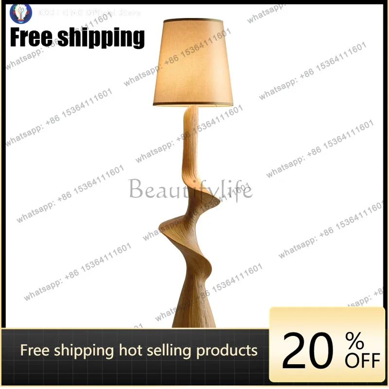 XX New Chinese Style Log Style Floor Lamp Medieval Living Room Sofa Next To The Vertical Lamp  Retro Art Floor Lamp Led Lights