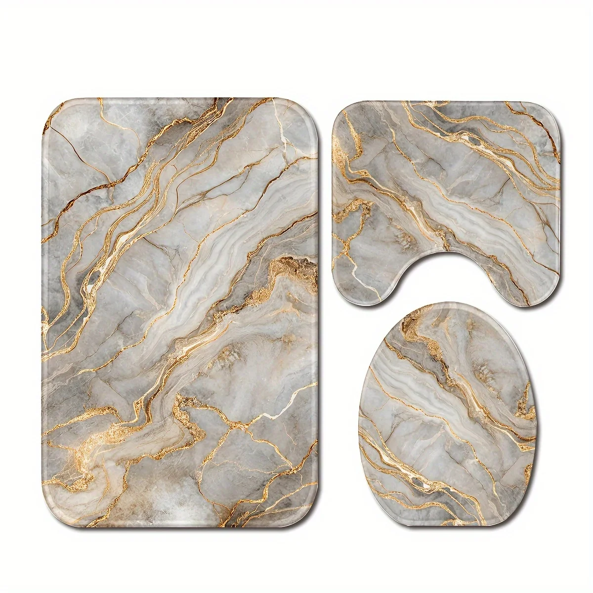 

Роскошный серо-золотой мраморный набор из 3 ковриков для ванной: абстрактный коврик для туалета, нескользящие напольные коврики, влаговпитывающие, для домашнего декора