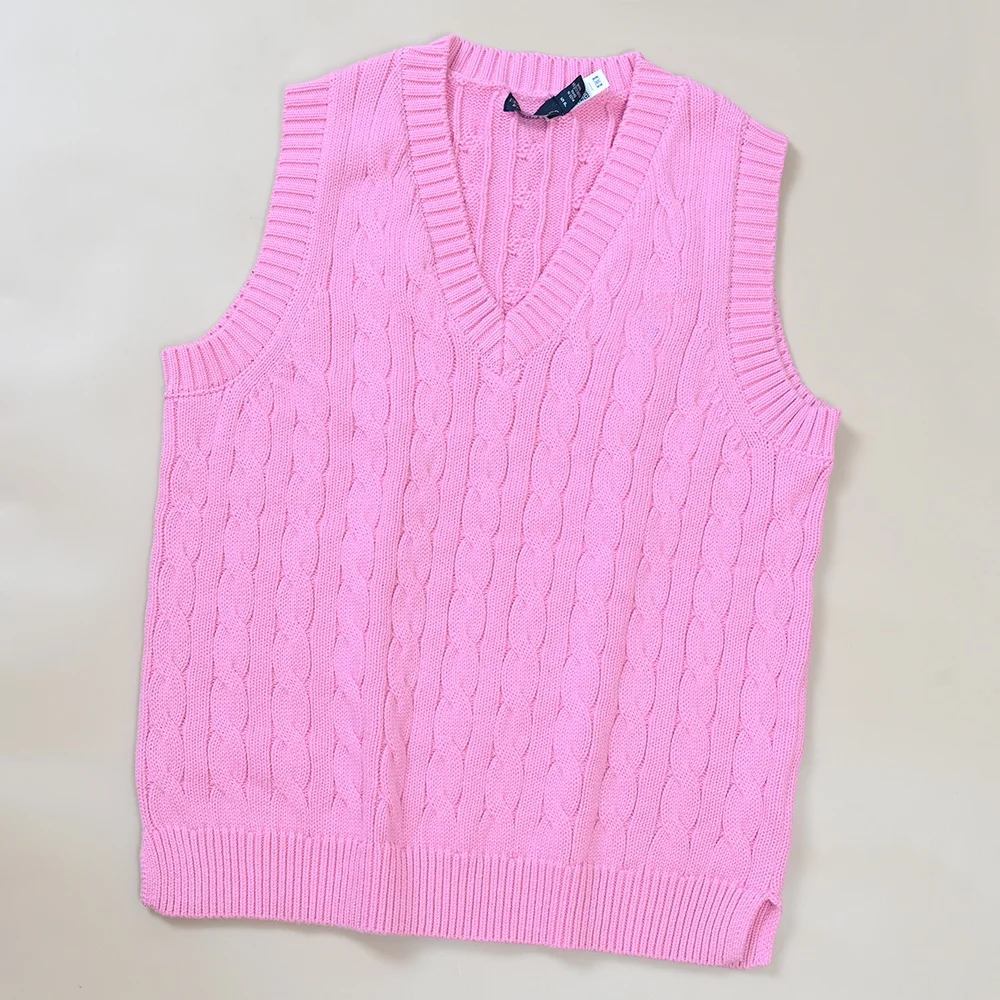Женский осенне-зимний новый хлопковый вязаный жилет с вышивкой маленькой этикеткой V-Ne, универсальный простой персональный вариант всех