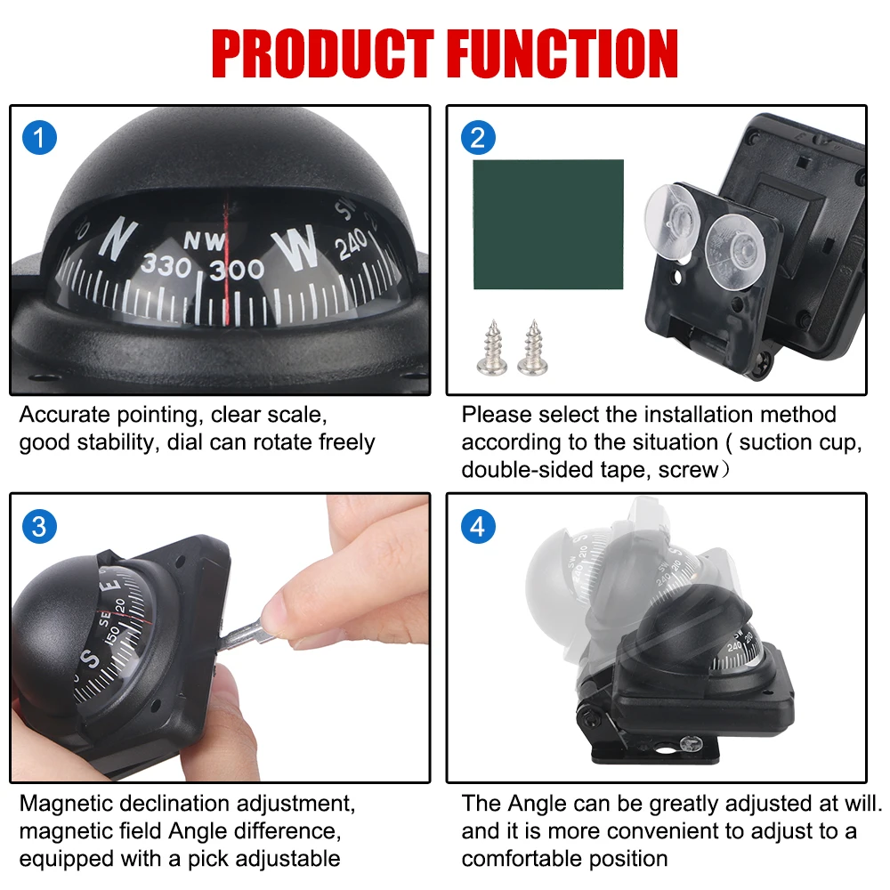 Boussole de voiture, accessoires d'ornement, outils de voyage, boule de boussole montée sur véhicule pour la Navigation, électronique numérique de mer