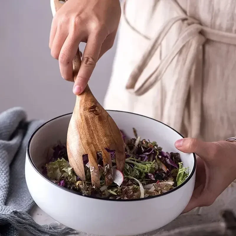 Juego de cucharas de madera grandes para servir ensalada y cena, utensilios de vajilla