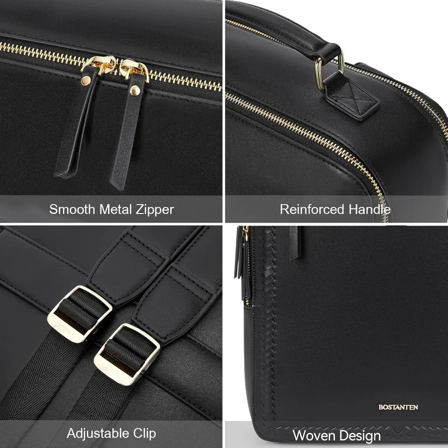 حقيبة ظهر جلدية من BOSTANTEN مقاس 15.6 بوصة حقيبة كمبيوتر محمول للسفر حقيبة ظهر كاجوال للكمبيوتر حقائب كتف للعمل الجامعي مع عربة