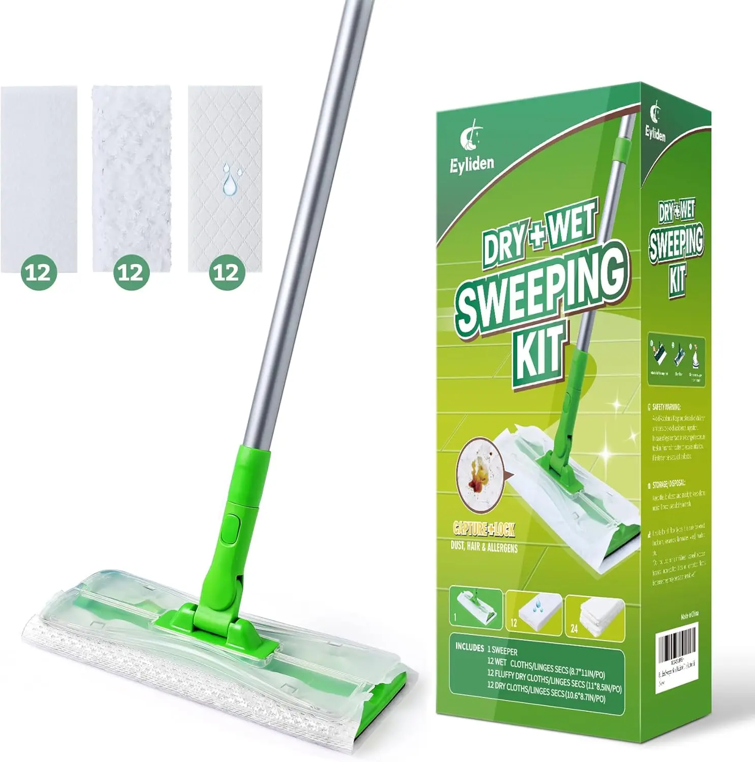 

Sweeper Mop with 36 Refills - 3 Types of Disposable Dry & Wet Cloths | Lock-Tight Design No Lost Pads, Universal Refills, Mul