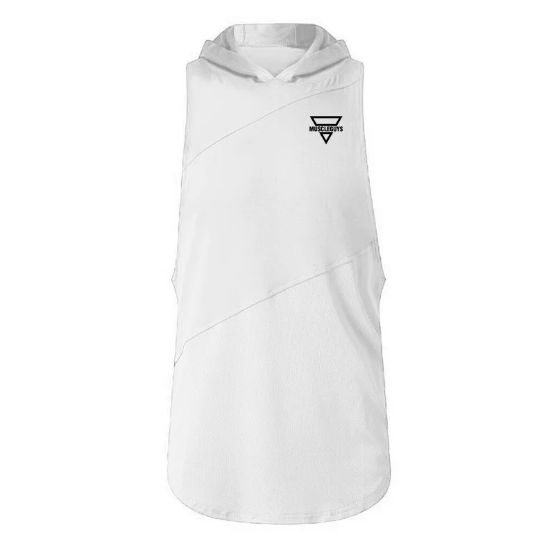 2022 Summer New Men's Vest Cotton & Mesh Fitness Sports Hooded Vest Bodybuilding Printed Workout Sleeveless T-shirt 5 Colors