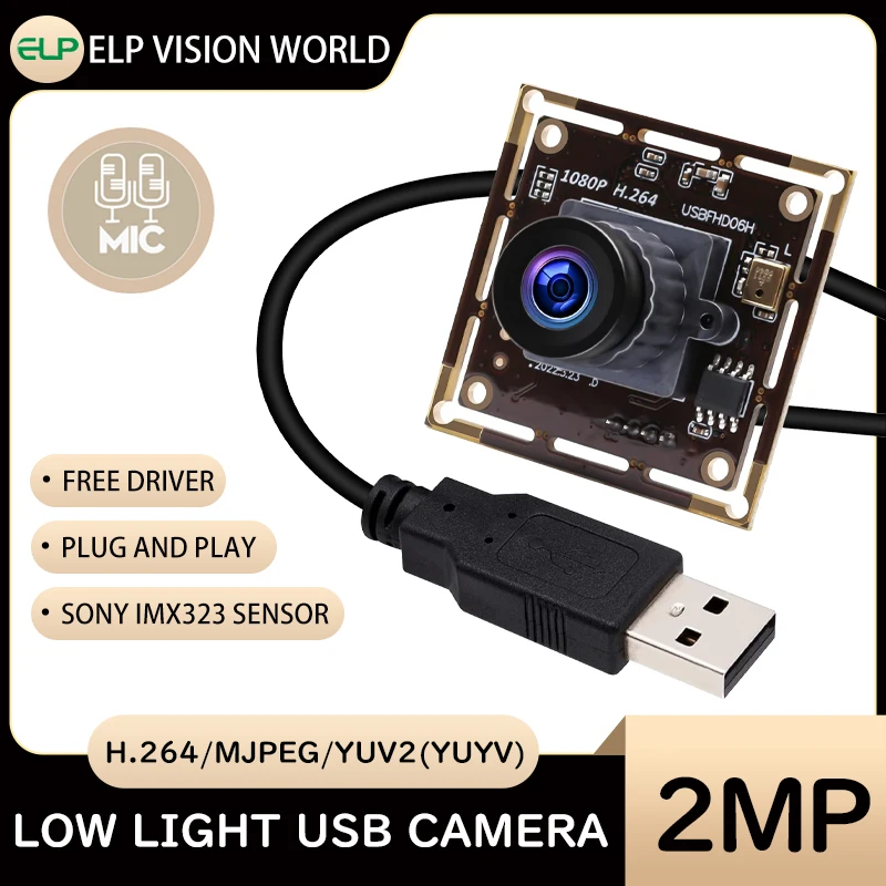 

ELP 2MP USB-камера H.264 Веб-камера при слабом освещении Встроенный микрофон Sony IMX323 Сенсорный мини-модуль камеры для промышленной автоматизации
