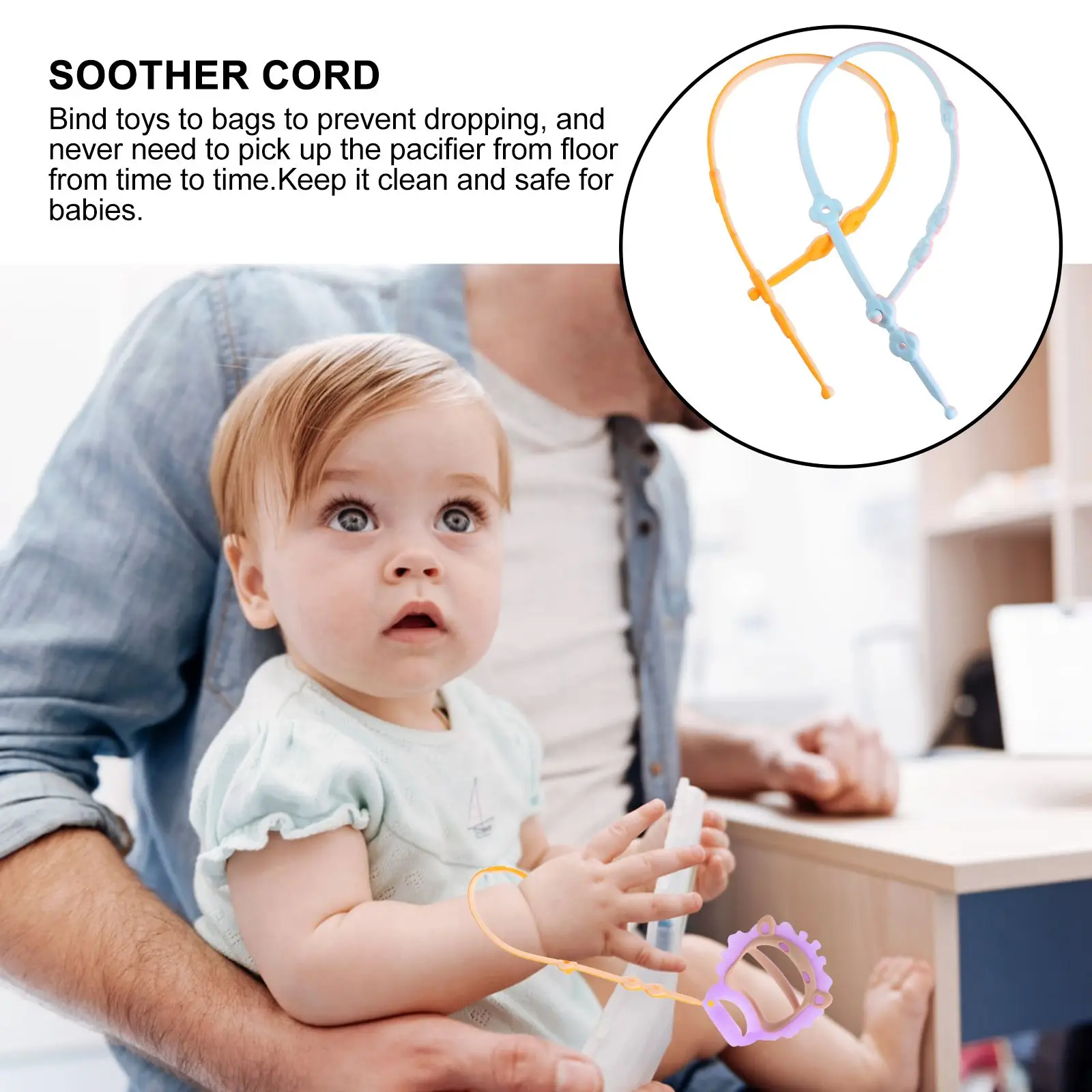 

2Pcs Pacifier Leash Bright Colors Durable Safe Train Baby Sensitivity Growth Teeth Clean Hands Grasp Anti-drop Rope Soother Cord