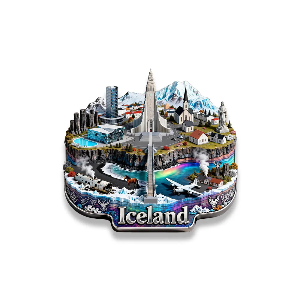 Iceland Metal Refrigerator Magnet3D Embossed Travel Souvenirs Travel Scenery Creative Home Decoration Gift for Kitchen Fridge
