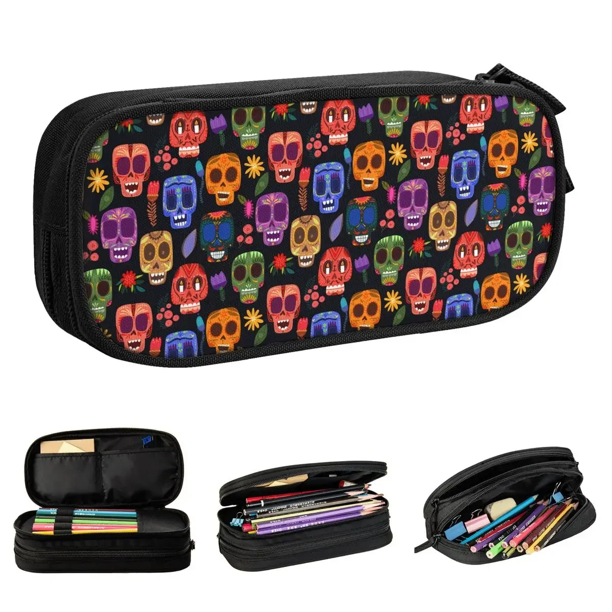 

Cute Mexican Dead Pencil Cases Sugar Skull Horror Halloween Pencilcases Pen Box Kids Big Bags School Supplies Gift Stationery