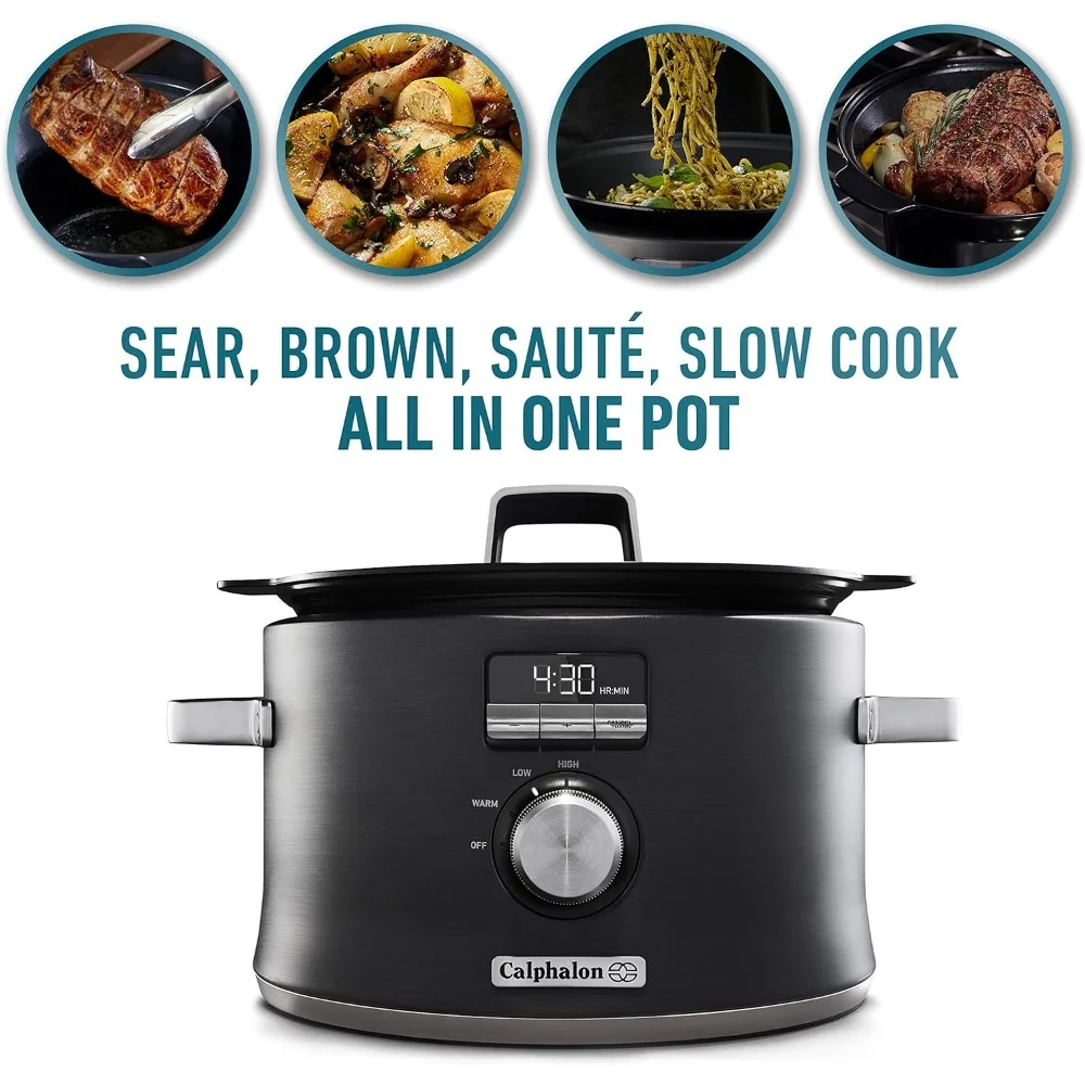 Slow Cooker with Digital Timer and Programmable Controls, 5.3 Quarts,Stainless Steel,Ceramic cooking surface is 11x more durable