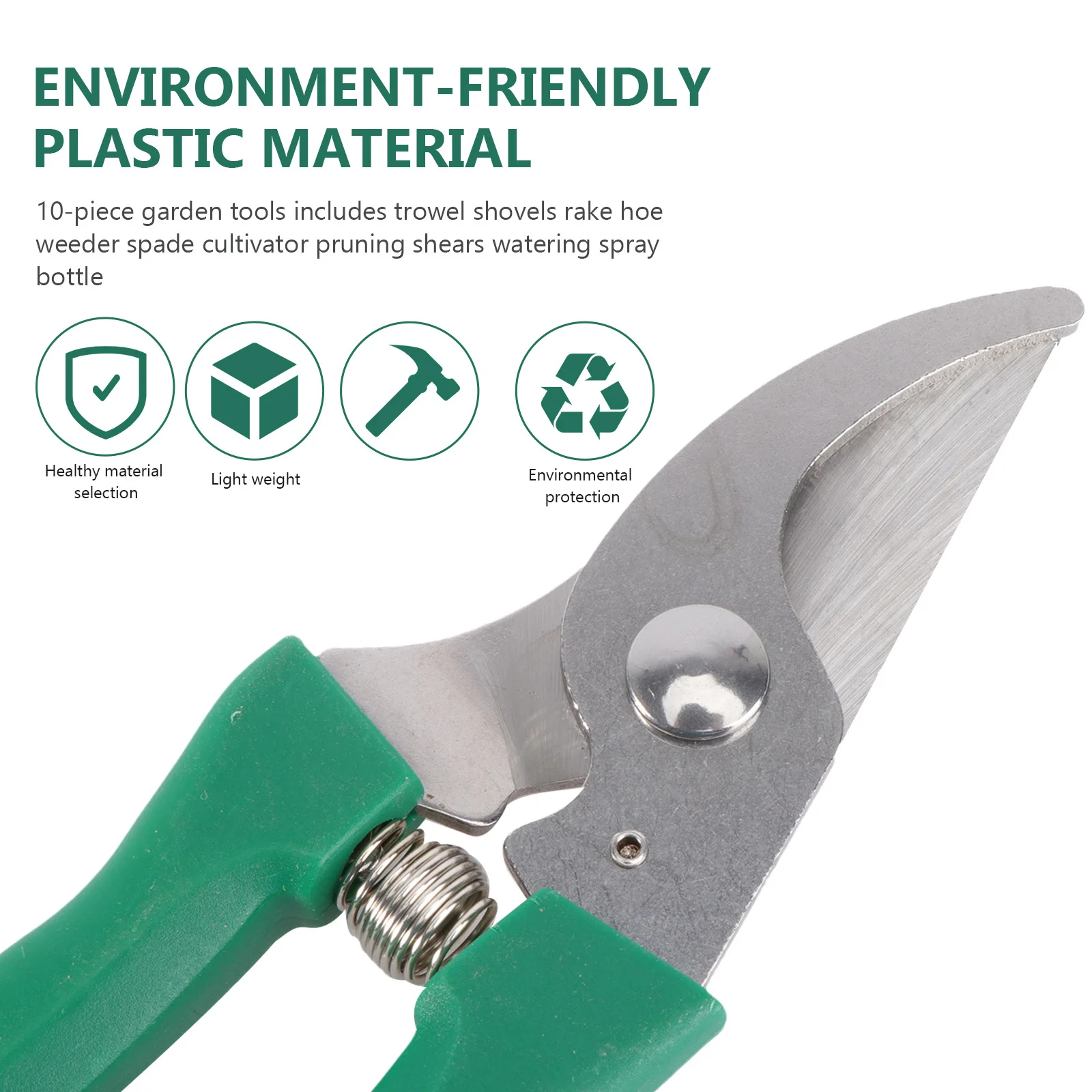 

10 pcs Garden Tools Set Stainless Steel Trowel Shovel Rake Weeder Cultivator Pruning Shears Watering Spray Bottle Storage Case