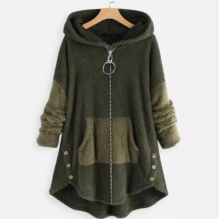 2022 new European and American fleece women\'s clothing hooded loose large size