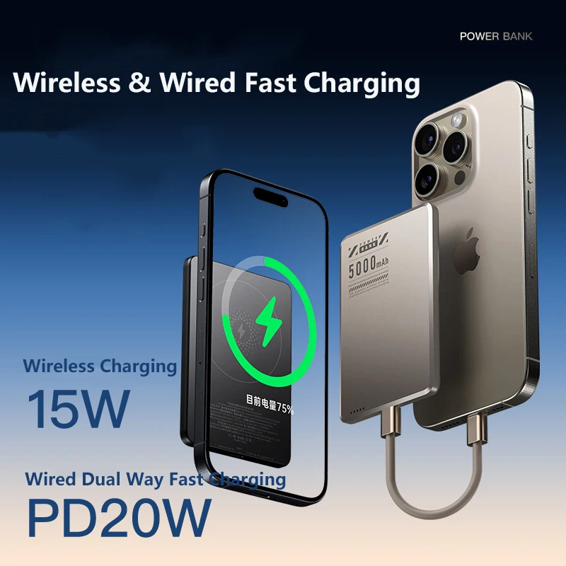 Ультратонкий магнитный аккумулятор Qi2 15 Вт, беспроводной внешний аккумулятор, портативный внешний аккумулятор для Magsafe для IPhone, Samsung, Huawei, Xiaomi