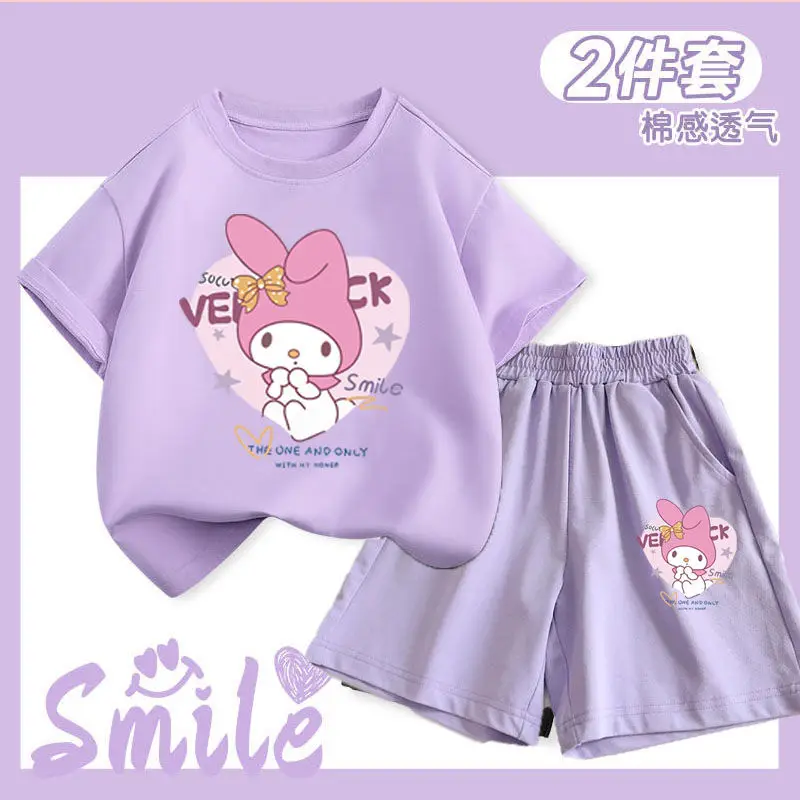 Sanrio New Melody Children's Pajamas Summer Short Sleeve Shorts Suit Cute Cartoon Casual and Comfortable Women's Pajamas