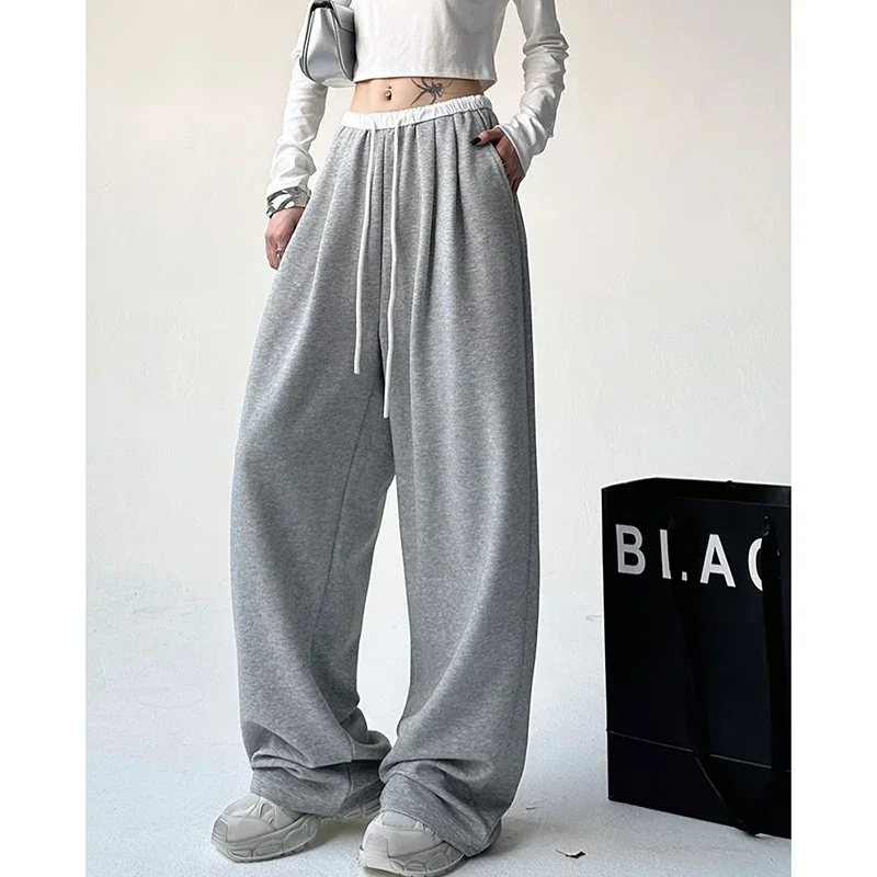 2025 Streetwear Pants Lady High Waist Slacks Women Chic Fashion Patchwork Trousers Girls Korean Casual Wide Leg Sweatpants