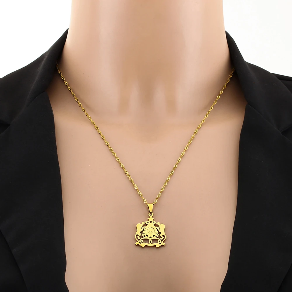 2025 Trendy US EU Hot Sale Stainless Steel Morocco Pendant Necklace Unisex Couple Ethnic Style Patriotic Jewelry Gift