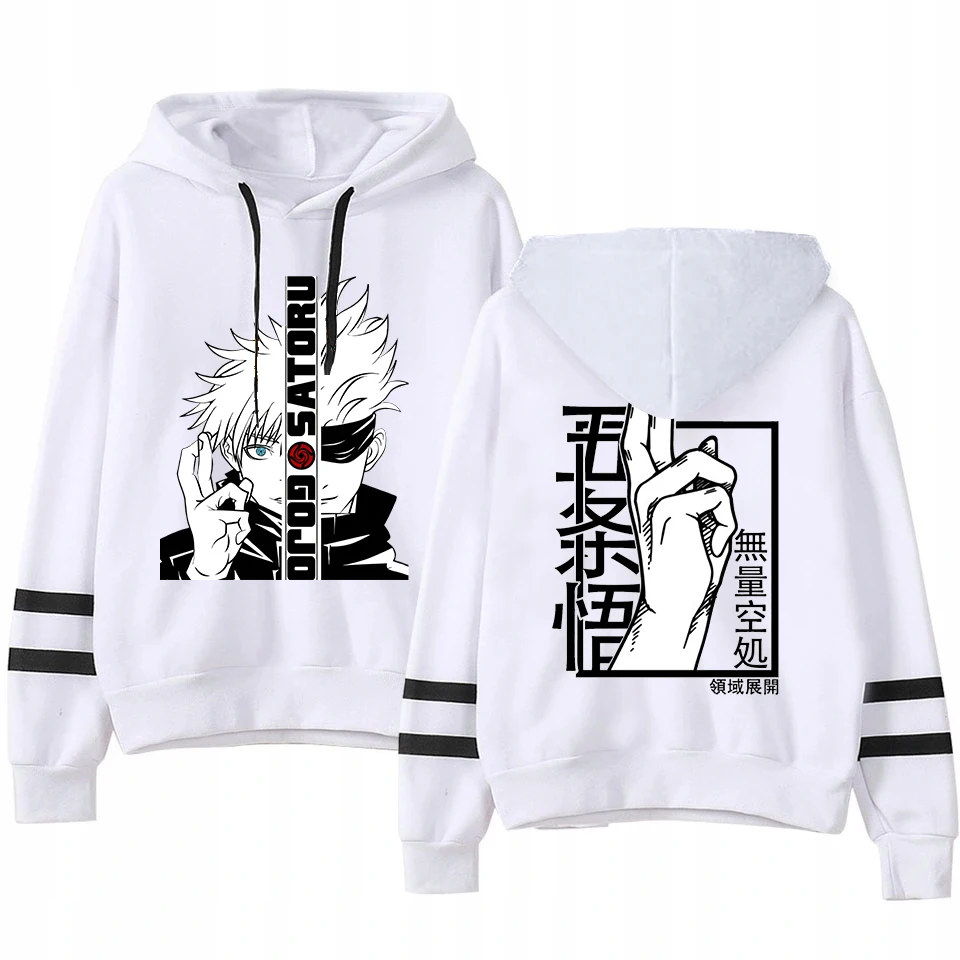 New Satoru Gojo Print Hoodies Women Causal Tops Unisex Harajuku Anime Long Sleeve Stripe Sweatshirts