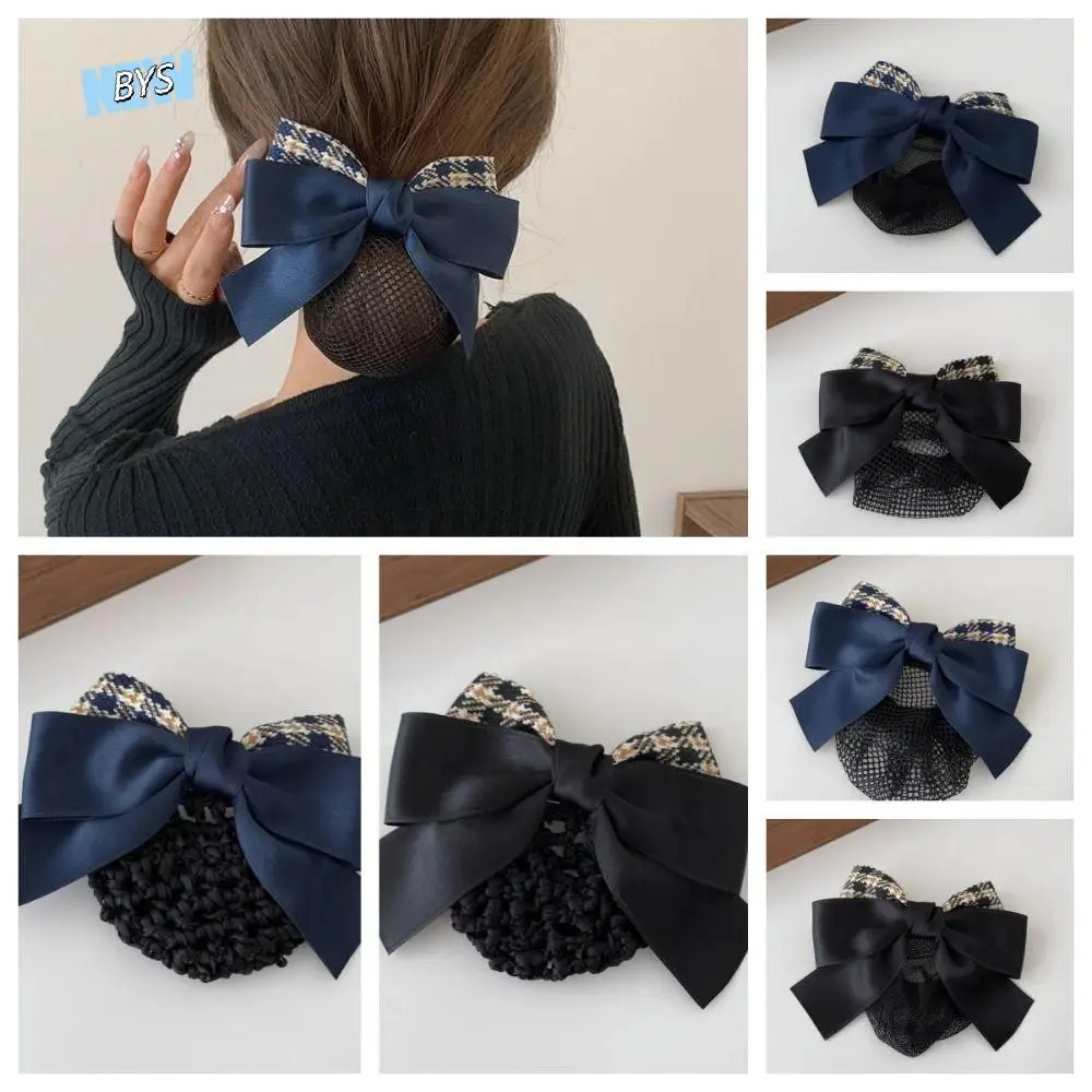 

Elegant Lattice Bowknot Spring Clip Ribbon Headwear Hair Net Cover Hairpin Hair Accessories Bun Snood Hotel