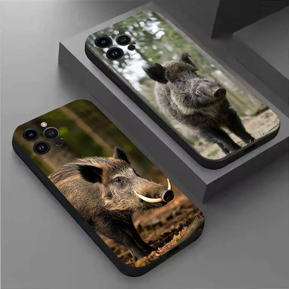 

Wild Boar Animal Pig Phone Case For iPhone 17,16,15,14,13,12,11 Plus,Pro Max,XS,X,XR,SE,Mini,8,7,Soft Silicone Black Cover