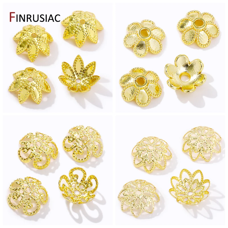 14K/18K Gold Plated Brass Bead Caps Hollow Flower Bead End Caps For DIY Beading Jewelry Making Supplies Findings Wholesale