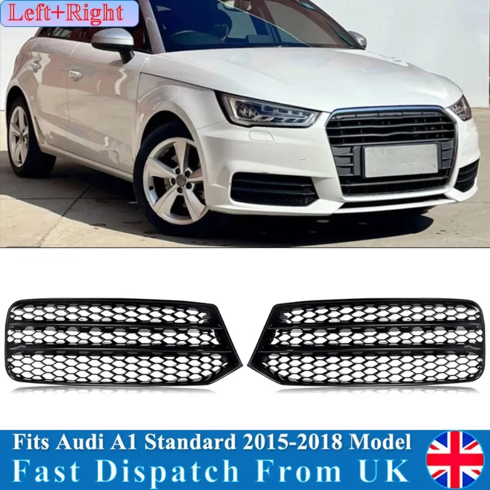 

For AUDI A1 8X 2014-2018 2PCS Auto Front Bumper Fog Light Grille Honeycomb Hex Grill Cover Gloss Black 8XA807681B 8XA807682B