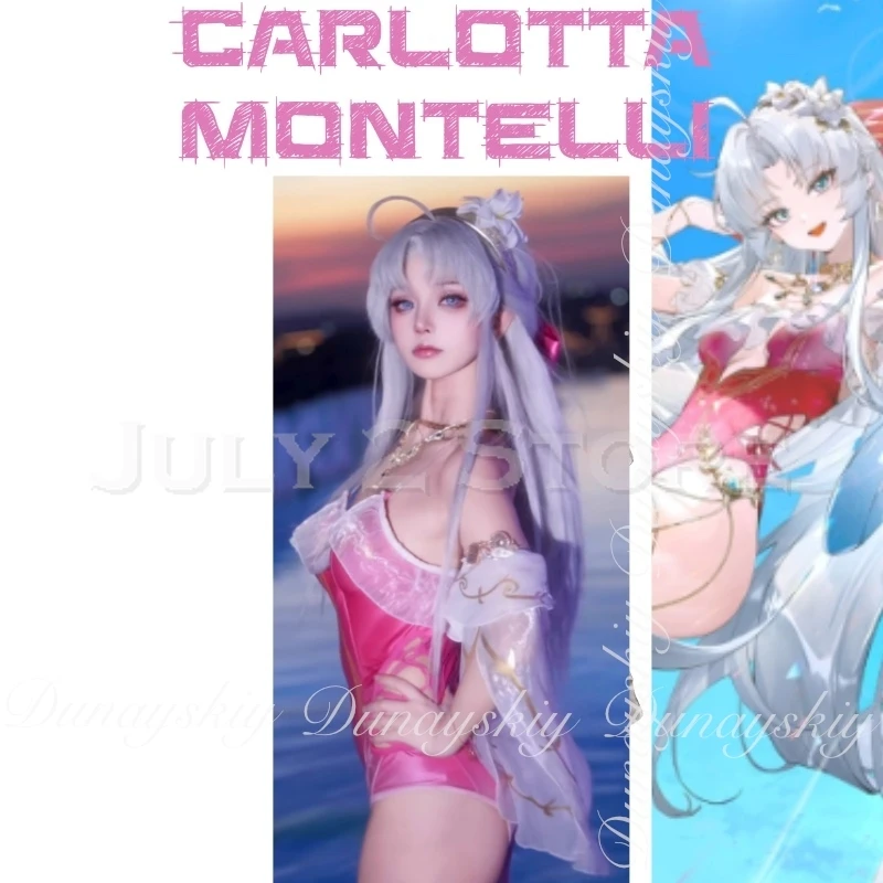 

Wuthering Waves Game Carlotta Montelli Cosplay With Pink Swimsuit The Second Lady Of The Montellis' Cosplay Costume Full Of Suit