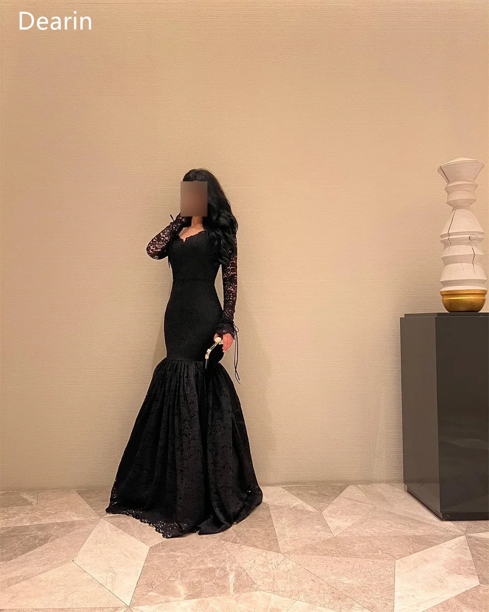 Customized Formal Gown Women Evening Dearin V-neck Trumpet Floor Length Skirts Tulle Draped Lace Bespoke Occasion Dresses Prom D