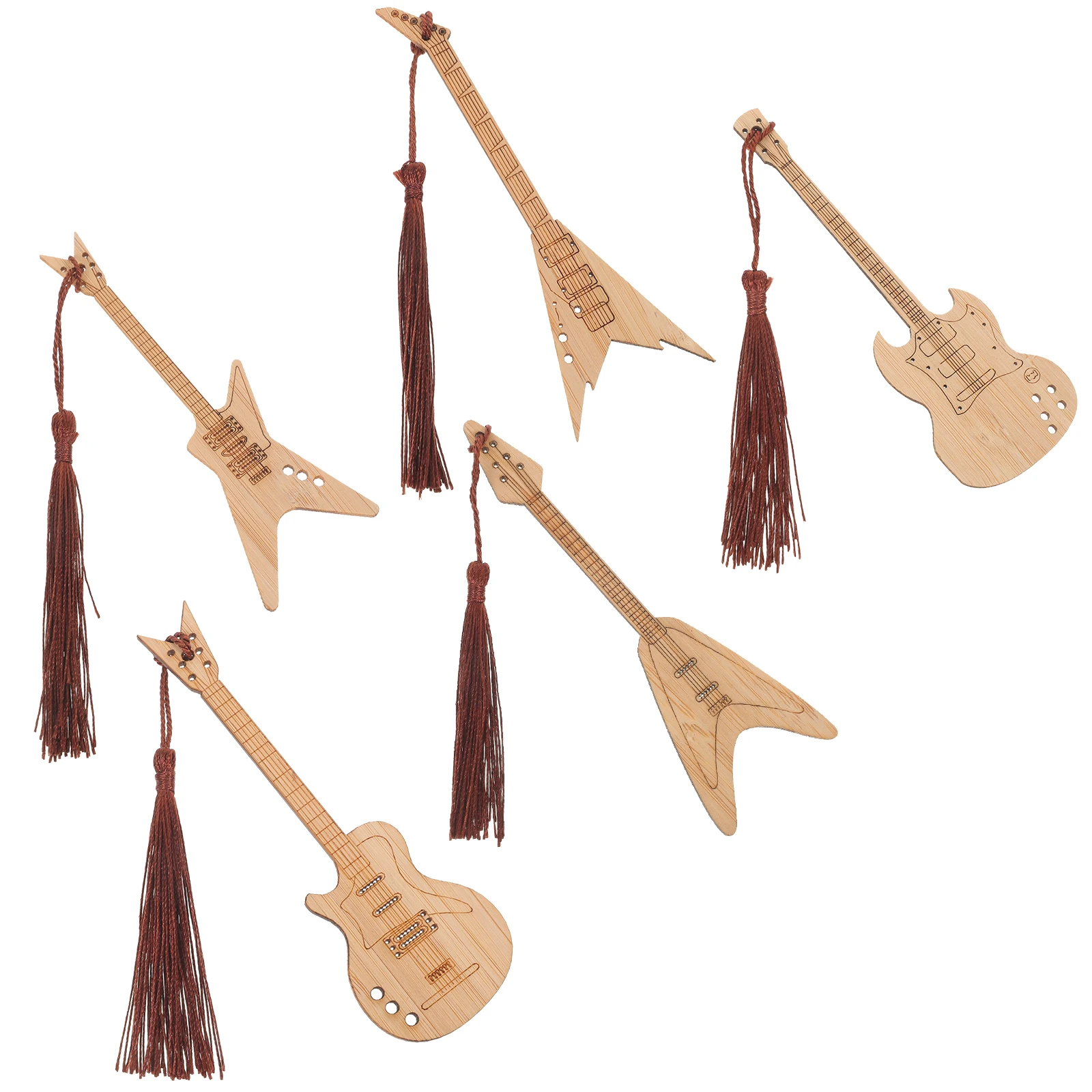 

5Pcs Guitar Shaped Bamboo Bookmarks Retro Musical Instrument Page Markers Lightweight Reading Accessories Gifts Students