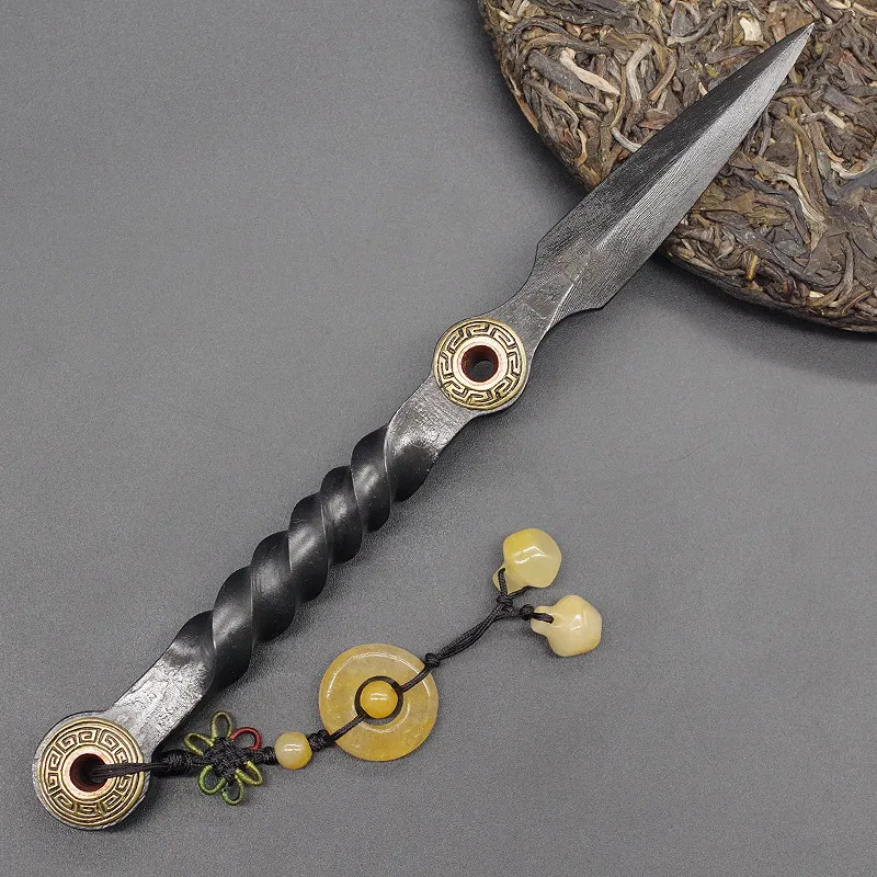 Pure Handmade Longquan High-end Copper Damascus Steel Pu-erh Tea Knife, Specialized Tool for Cutting and Prying Tea Cakes