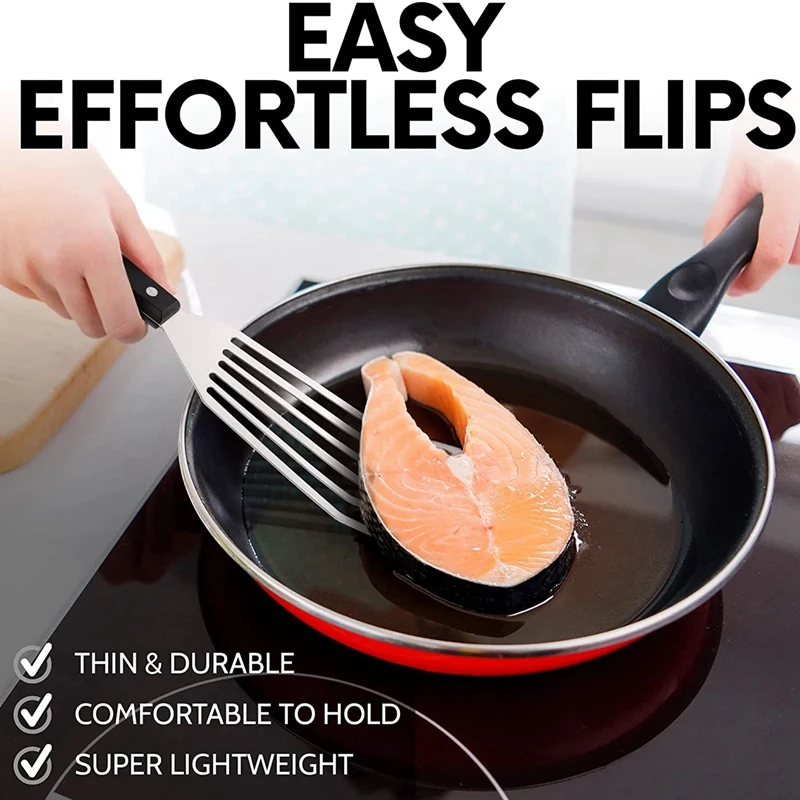 Pá Espátula de peixe de 12,4 polegadas - Espátula turzadora de peixe com fenda com design de cabeça inclinada - e espátula fina de metal