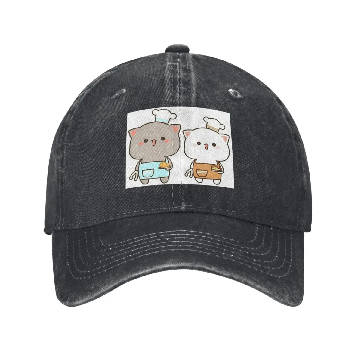 Funny Cooking Master Peach And Goma Mochi Cat  Baseball Caps Fashion Denim Fabric Hats Outdoor Hip Hop Baseball Cowboy Hat