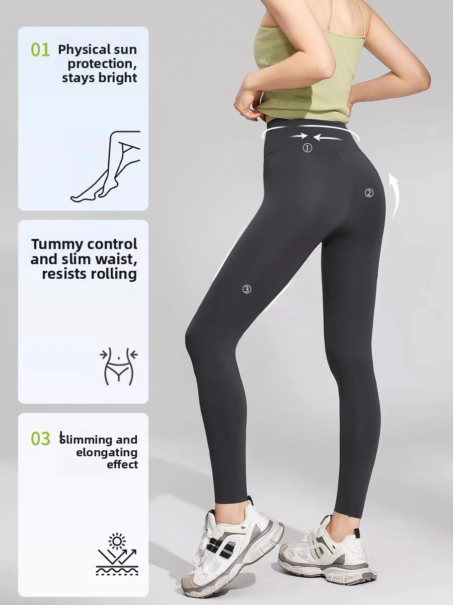 Calças de ioga finas ultramacias femininas verão Sl sensação nua controle de barriga levantamento de bumbum arca calças de pele nove-mates justas...