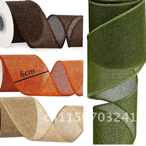 Burlap Wired Ribbon Rolls 3M/Roll, Wrapping Burlap Ribbon for DIY Christmas Crafts Decoration Wedding(60mm Width)