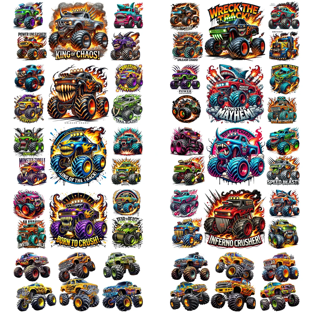 New Monster Truck Design UV DTF Cup Stickers Comic Style Mud Truck Pattern Transfers 3D Crystal Stickers Rock Crawler Cup Wraps