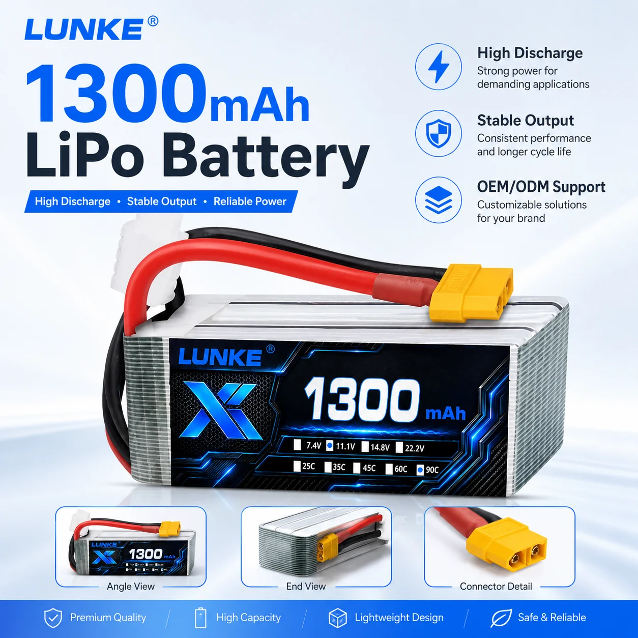 

1300mAh LiPo Battery 2S 3S 4S 6S 90C High Power Rechargeable Battery Pack for FPV Racing Drone RC Quadcopter XT60