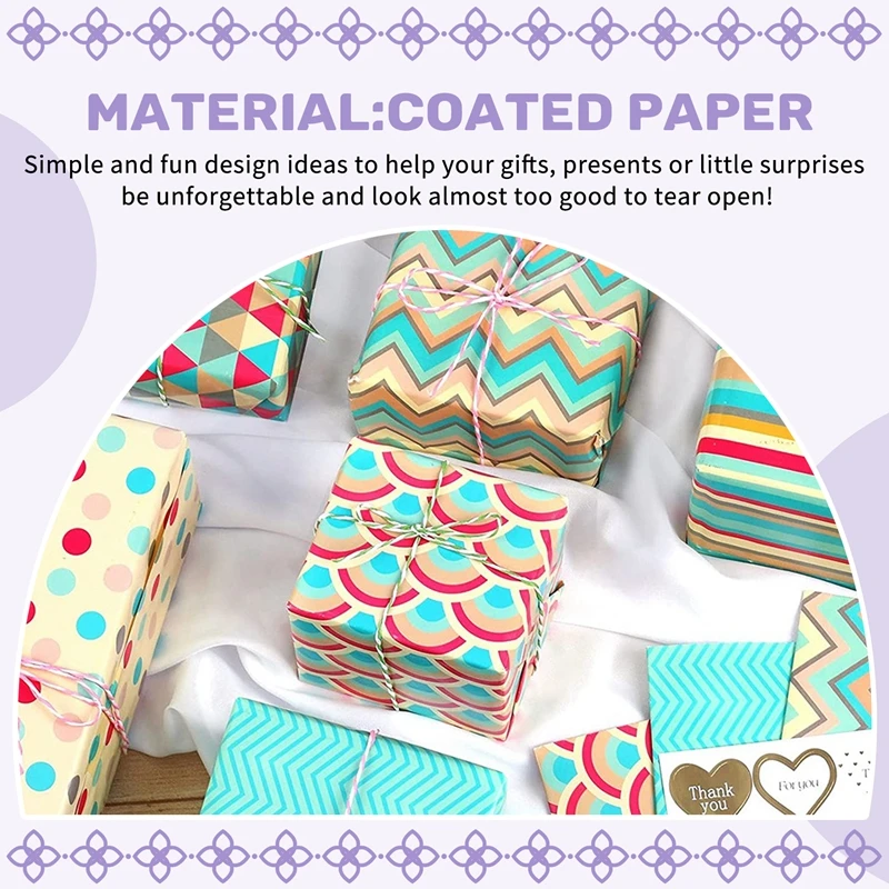 AC51-Wrapping Paper Sheets,For Christmas Birthday Party Wrapping Paper Set 6 Pcs Gift Wrap Papers,Present Gift Wrapping Paper