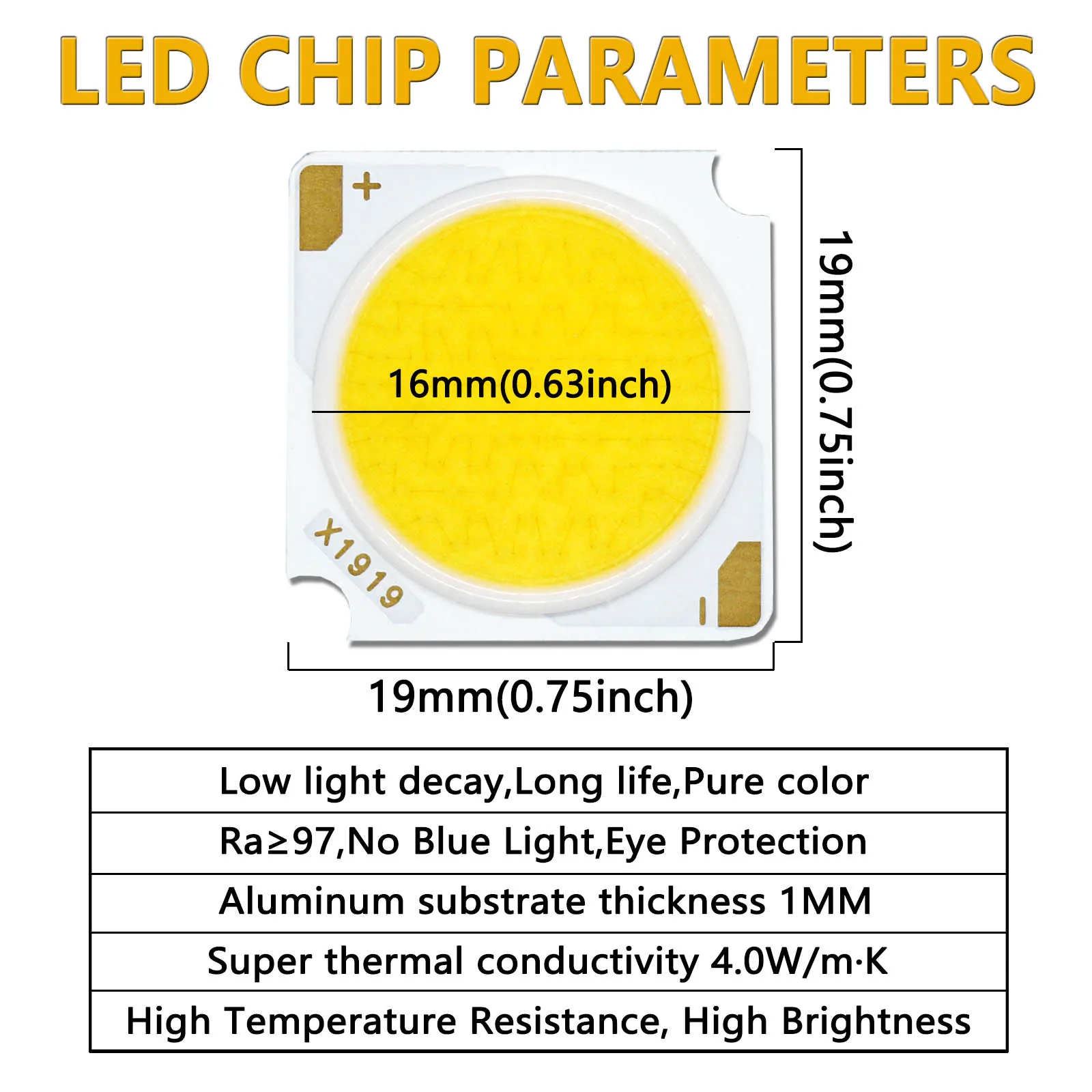 LED Bridgelux Chip 12W 18W 24W 30W 36W 42W DC36-39V LED COB Light Emitting Diode 19 * 19mm RA97 LED Track Light Source
