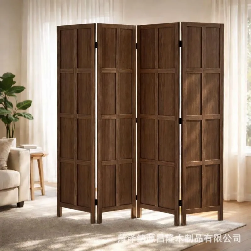 New Chinese-style solid wood screen hotel wooden partition Japanese-style simple living room screen grid entrance grille grid