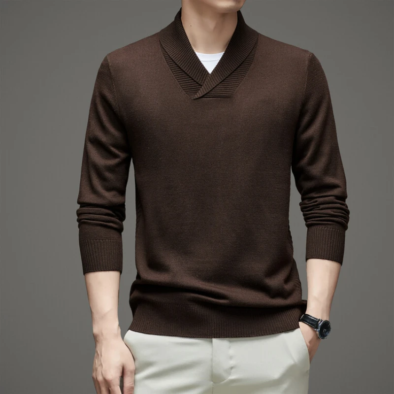 V-neck pullover knitted sweater, suitable for business, leisure, and daily wear for men seasons, warm and made of wool blend.